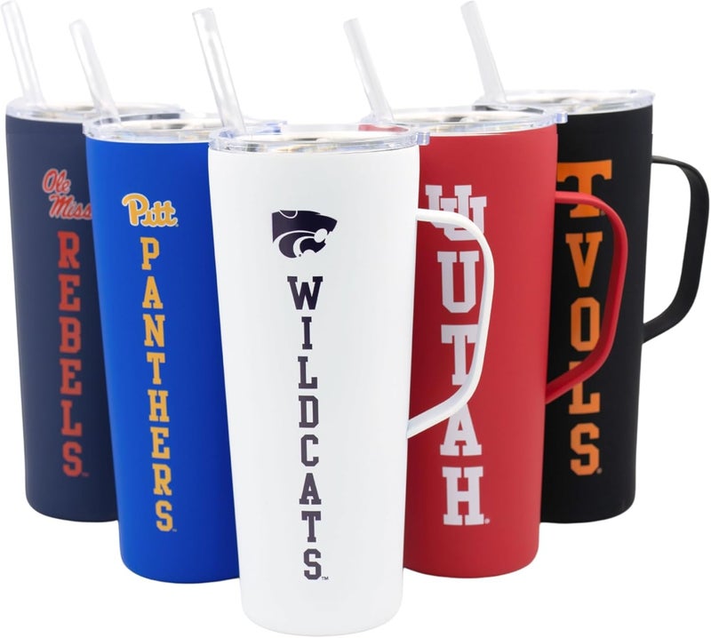 Decorvo NCAA 20 oz. Stainless Steel Tumbler with Handle - Officially Licensed Double Walled Insulated Roadie with Slide Lid and Straw (Kansas St - Black) - Image 1